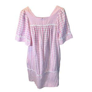 Vintage Leisure Life Pink Gingham Nightgown Cottage Core Ruffled Trim Sz S